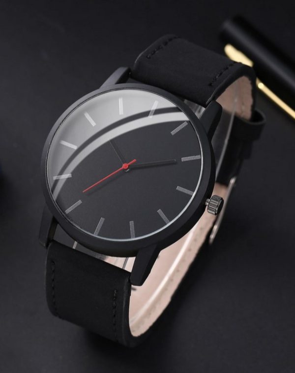 Nice Mens Round Quartz Watch & Bracelet Black