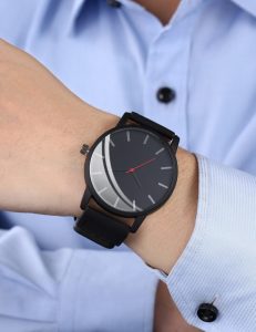 Nice Mens Round Quartz Watch & Bracelet Black