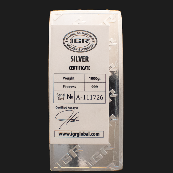 NEW! 1 Kilo .999 Fine Cast Silver Bullion Bar (1000 gms) Comes with Factory Assay Card.